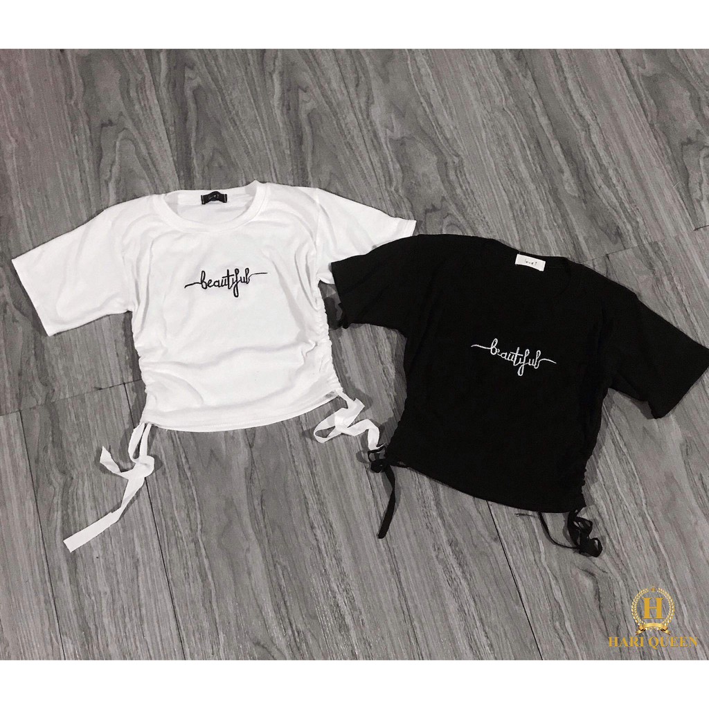 [Mã FAMAYWA giảm 10K đơn 50K] Áo croptop rúm eo thêu chữ Beautiful HARI0320 | BigBuy360 - bigbuy360.vn