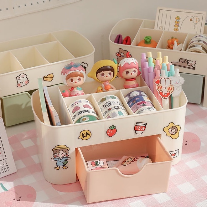 Hộp bút kệ đựng đồ trang điểm mĩ phẩm trang sức đa năng có ngăn kéo mini để bàn là quà tặng đáng yêu cho bạn gái