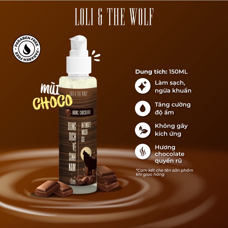 Dung dịch vệ sinh nam giới Loli The Wolf hương Chocolate chai vòi nhấn 150ml tiết kiệm