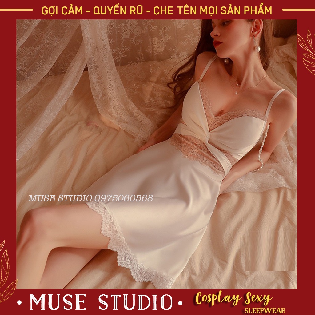Váy ngủ sexy, đầm ngủ gợi cảm phối ren buộc nơ ngực