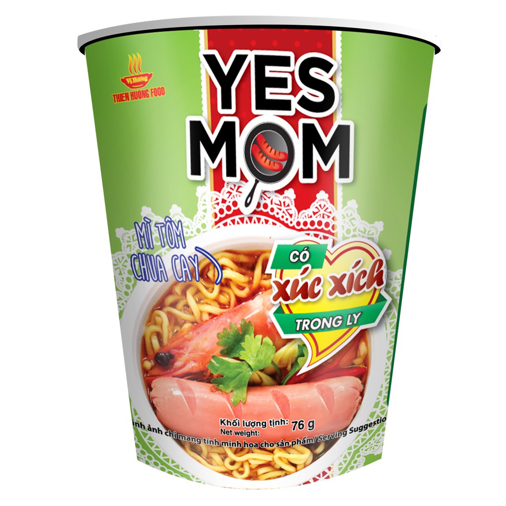 Thùng 24 ly Mì Tôm Chua Cay Yes Mom Có Xúc Xích 76g/ly