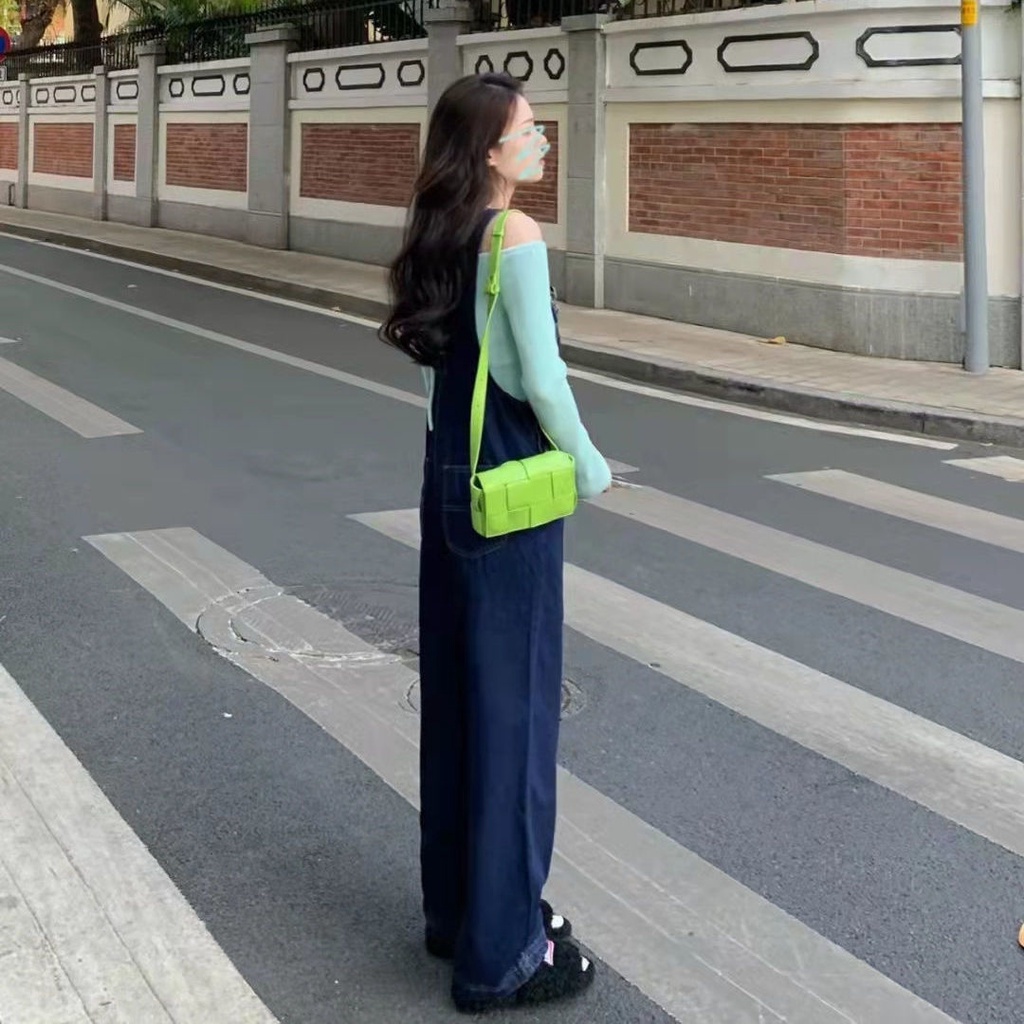 Bộ Áo Liền Quần Denim Dáng Rộng Phong Cách Hàn Quốc Thời Trang Mùa Hè Dành Cho Nữ Cỡ 2022