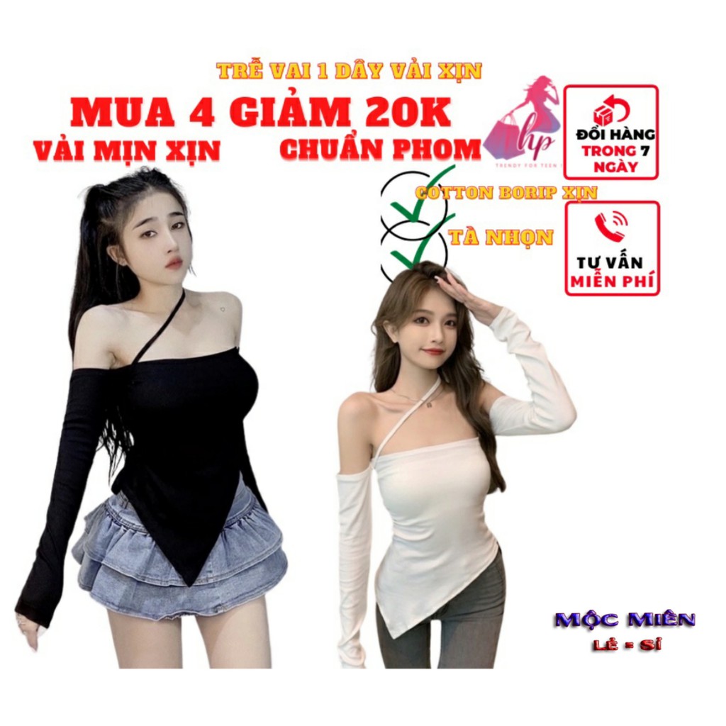 Áo kiểu nữ trễ vai tà nhọn phối dây chéo cổ cực sang chảnh sexy mẫu mới thời trang nữ 2022- A42