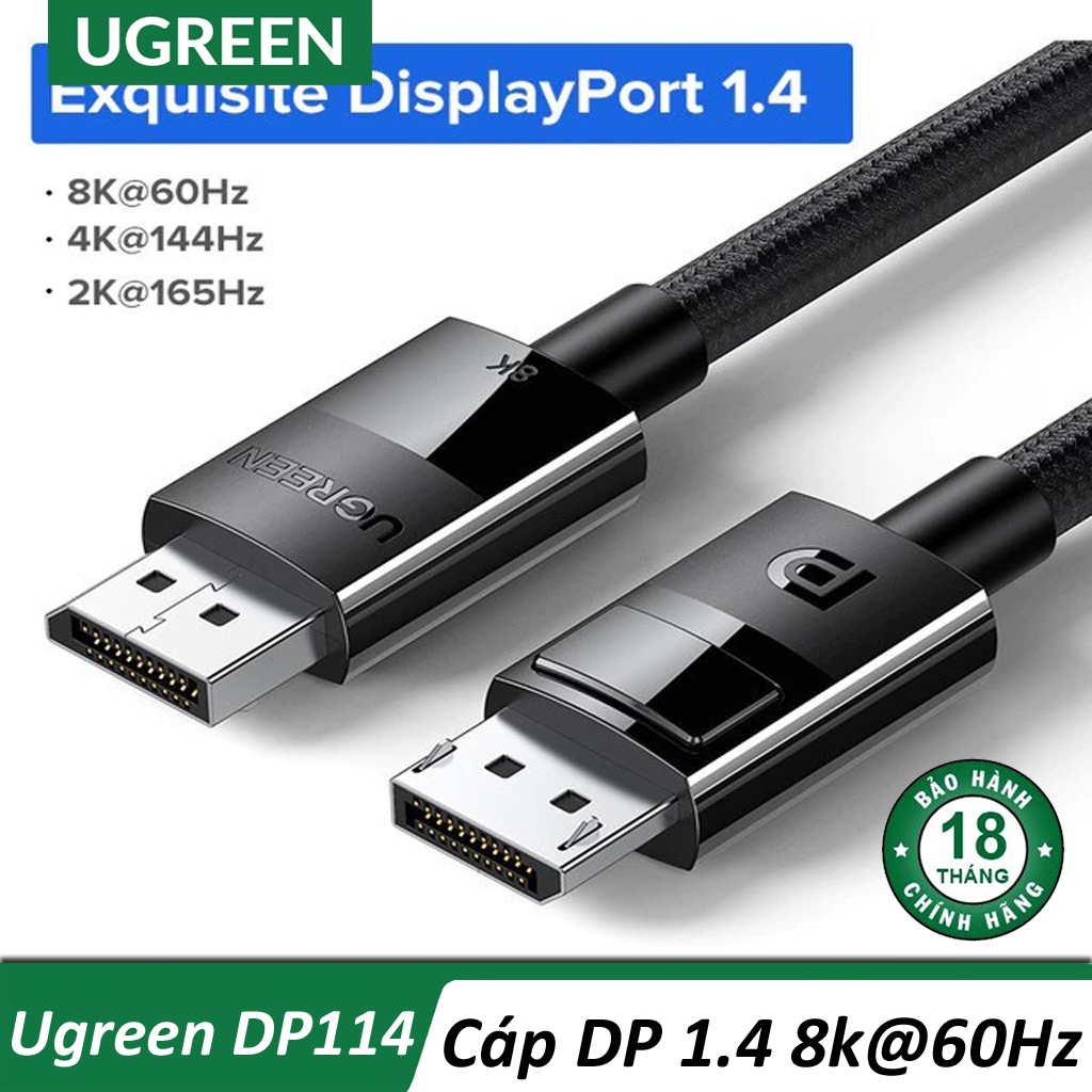 Cáp Displayport 1.4 Ugreen DP114 Dây Bọc Dù Phân Giải 165Hz - Hàng Chính Hãng