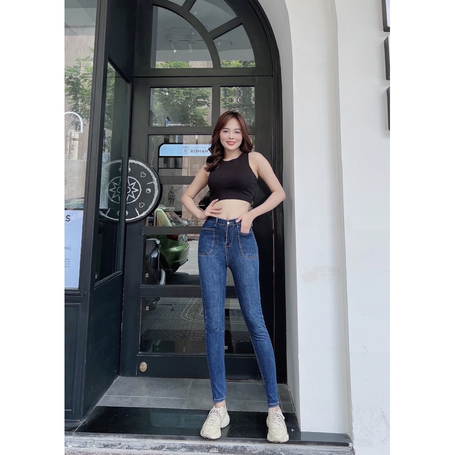 Quần jeans skinny cạp cao 1 cúc dài 98cm (có bigsize) - quần bò lưng siêu cao co giãn