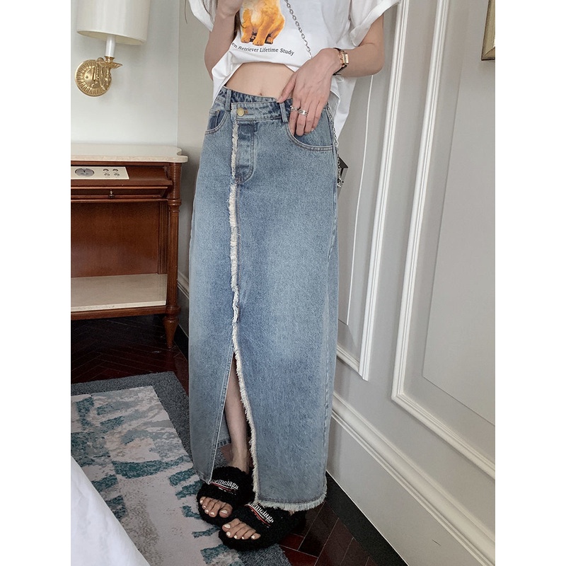 Chân váy jean Lưng Cao Xẻ Tà Thiết Kế Mới Thời Trang Mùa Hè Cho Nữ