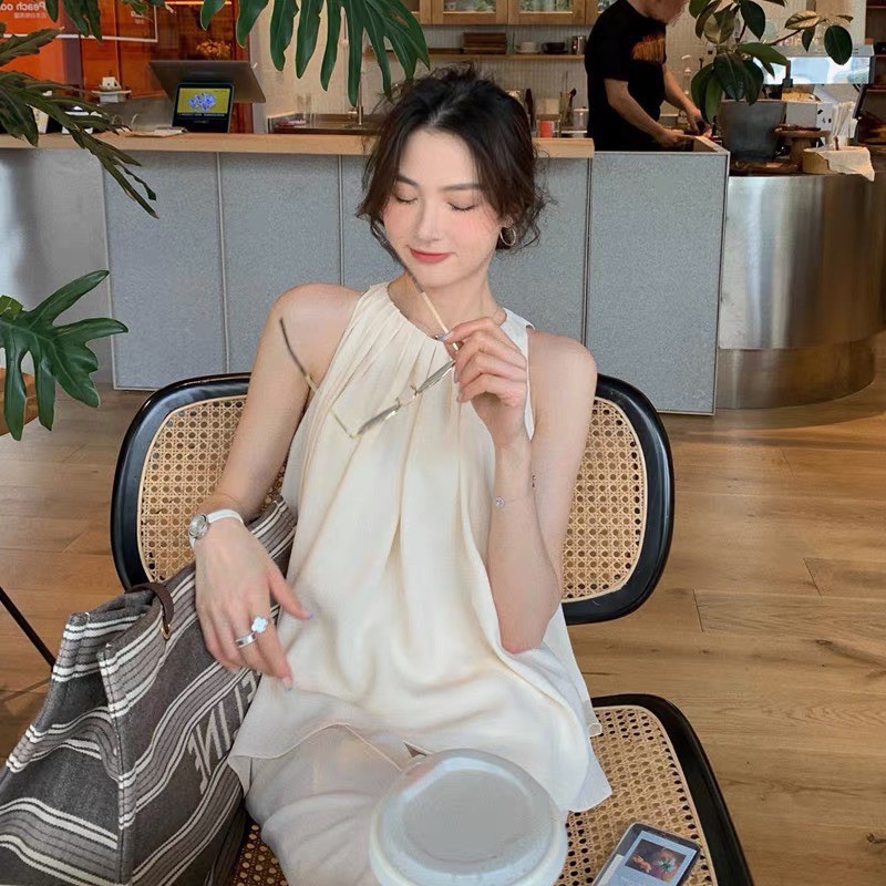 set bộ cổ yếm xếp ly kèm quần ống suông 3 màu