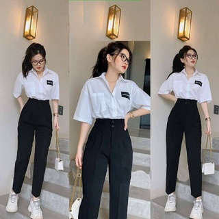 Quần tây nữ lưng cao cạp liền công sở – Quần baggy nữ cạp cao 2 khuy Đen – Nâu – Xám