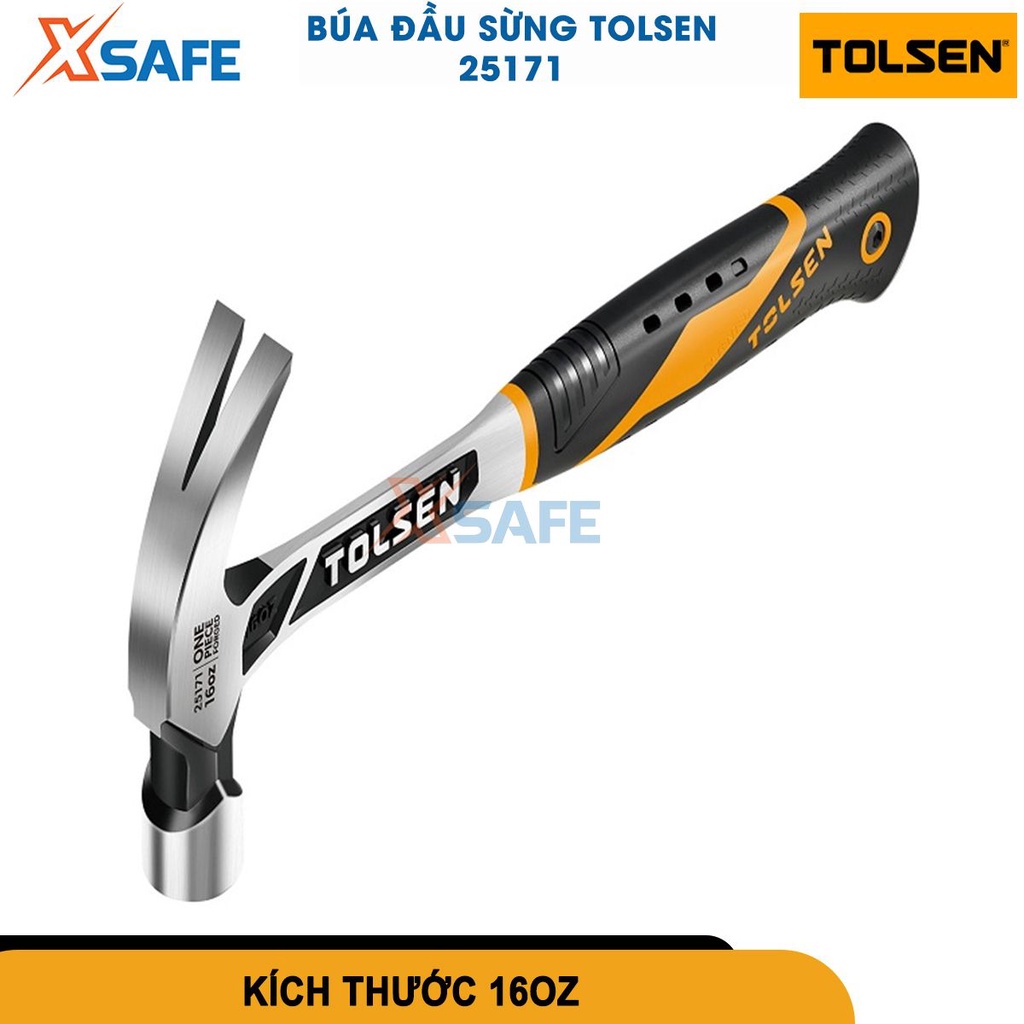 Búa đóng đinh đa năng TOLSEN 25171 hợp kim thép cao cấp chống rỉ, búa nhổ đinh cầm tay đóng đinh bê tông, tường, gỗ
