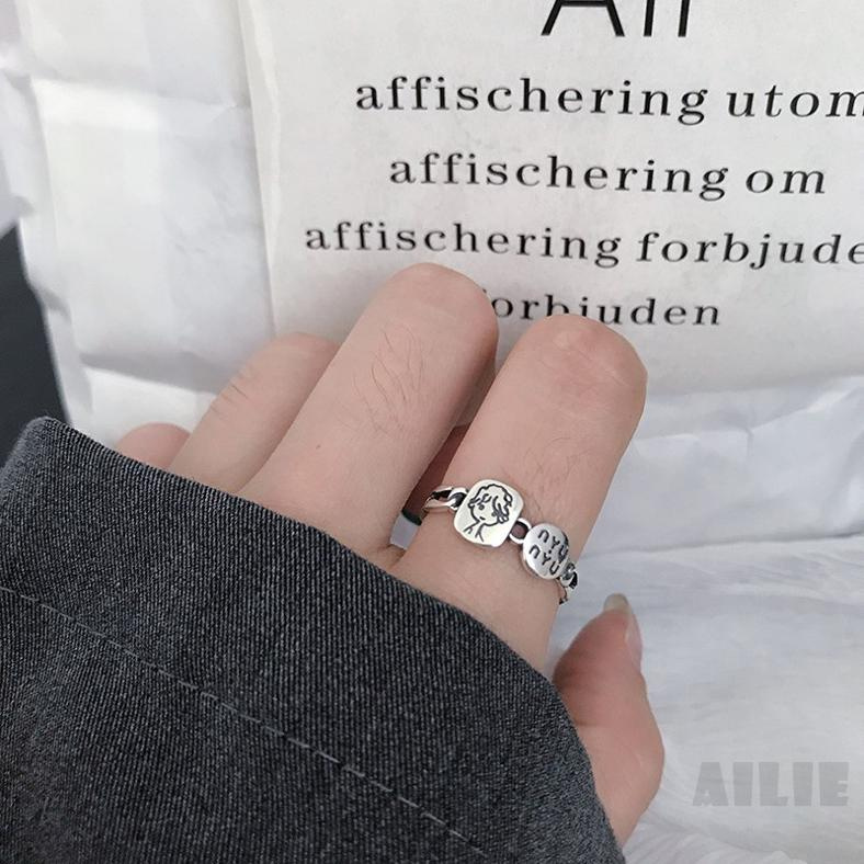 [Ailie] Phiên bản Hàn Quốc của xu hướng avatar chữ cái dễ thương nhẫn nữ đơn giản sáng tạo nhỏ tươi mới chiếc mở nhẫn dây chuyền cũ