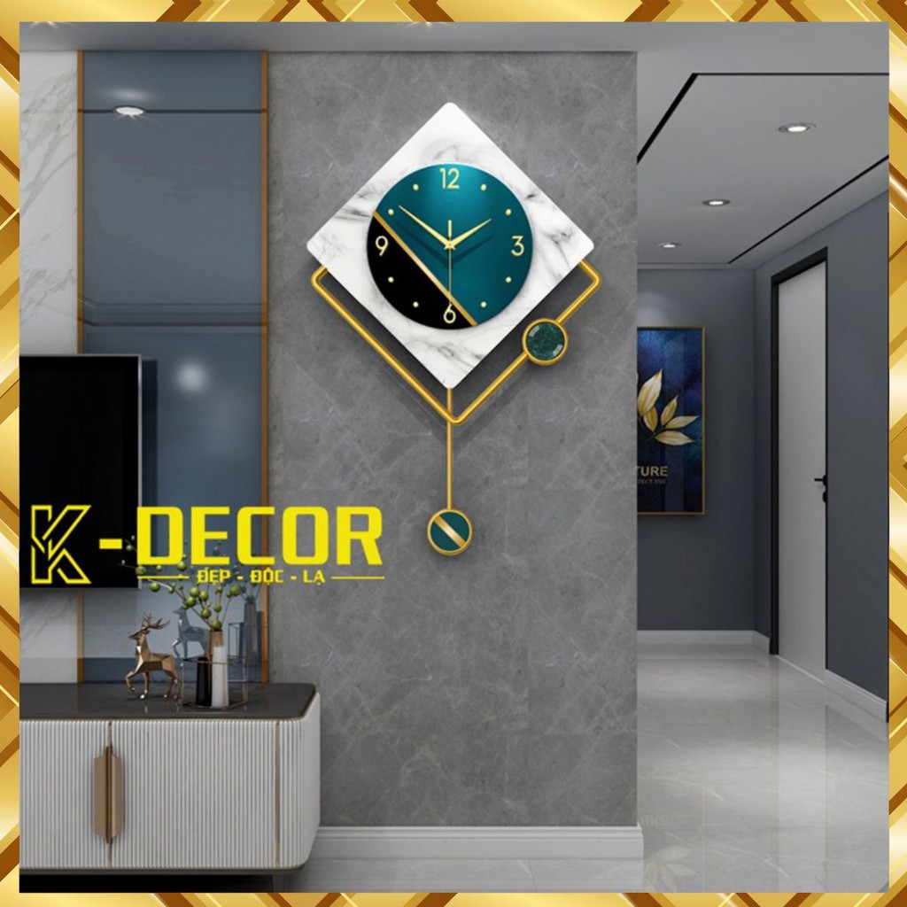 Đồng hồ treo tường trang trí quả lắc hình thoi K838 decor phòng khách  thiết kế trang trọng kim trôi cao cấp KOKA