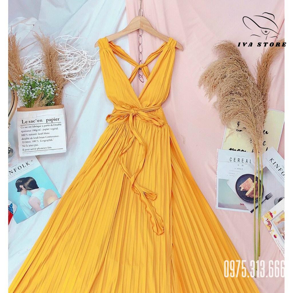 Đầm Maxi Đi Biển, Váy Maxi Dập Ly V46, Chất Lụa Mềm Mướt, Mầu Vàng, Cho Dáng Dài Miên Man Và Những Shot Ảnh Để Đời | BigBuy360 - bigbuy360.vn
