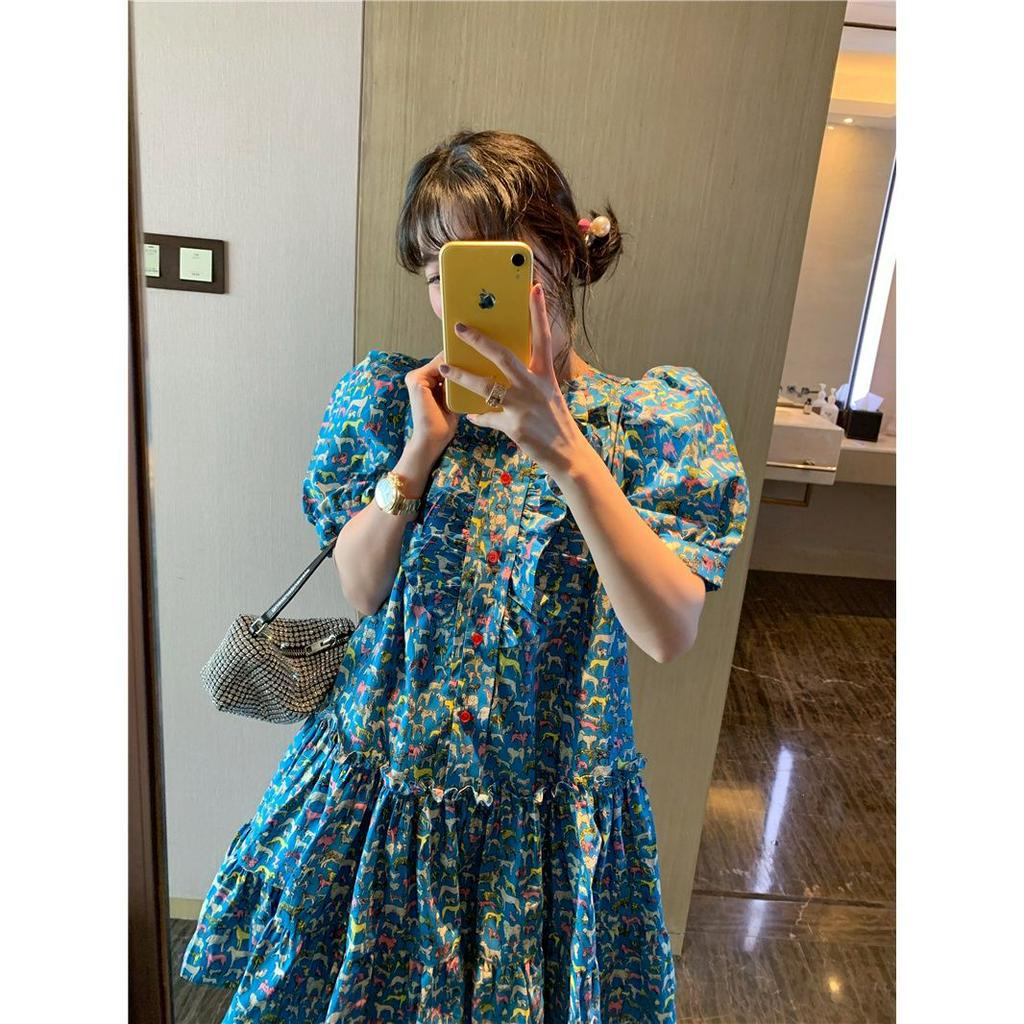 Đầm hoa tay phồng phối bèo kiểu Hàn Quốc dễ thương