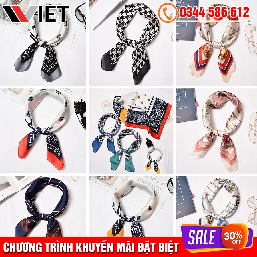 Khăn Turban Lụa Satin Vuông Buộc Tóc, Quàng Cổ, Quấn Túi Xách Đa Năng 70x70 cm Hàn Quốc