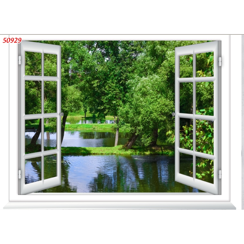 Tranh dán tường 3D khung cửa sổ phong cảnh
