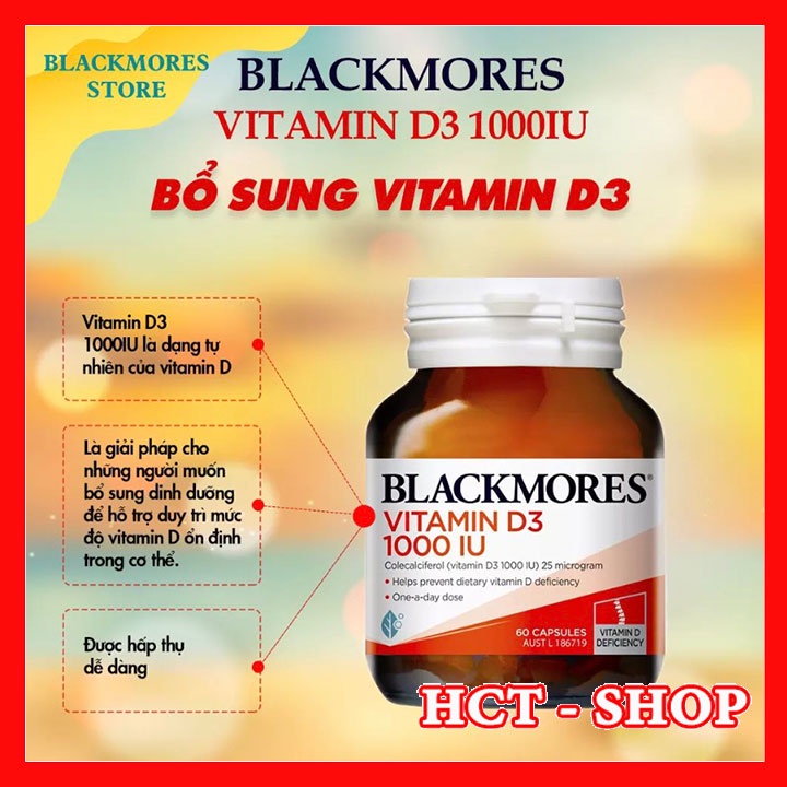 Viên uống bổ sung vitamin d3 Blackmores vitamin D3 1000IU 60 Viên/Lọ - Giúp hấp thu Canxi