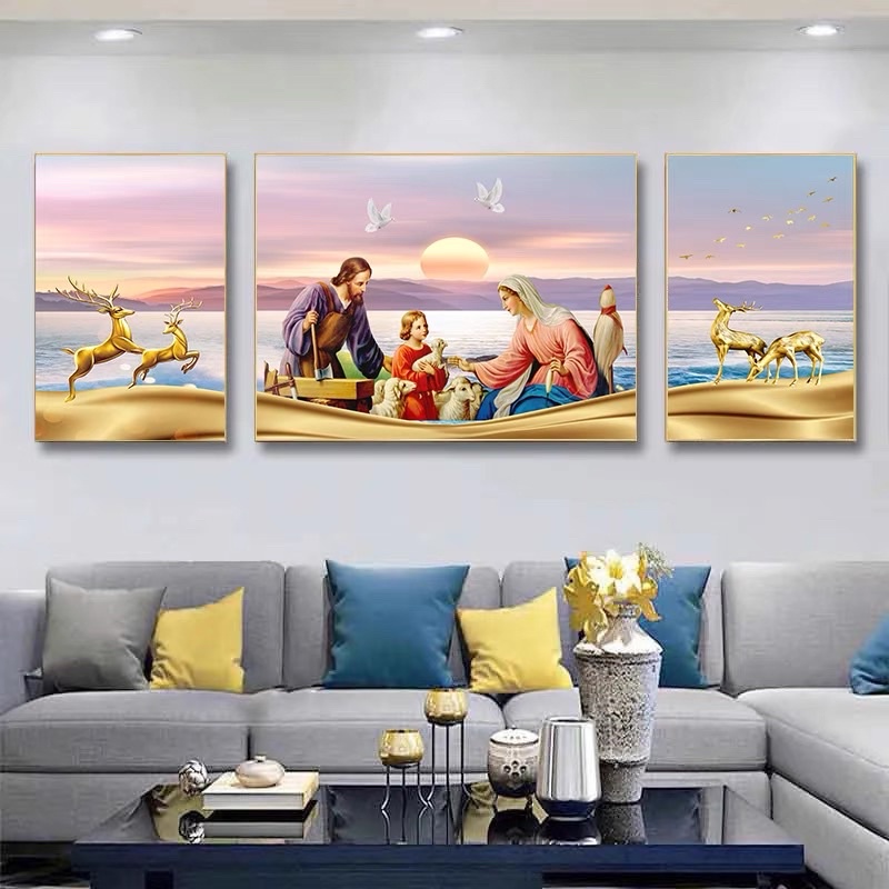 Tranh Công Giáo Tráng Gương Treo Tường Chúa Giêsu và Đức Mẹ/ Gia đình Thánh Gia Bình An Làm Quà Tân Gia