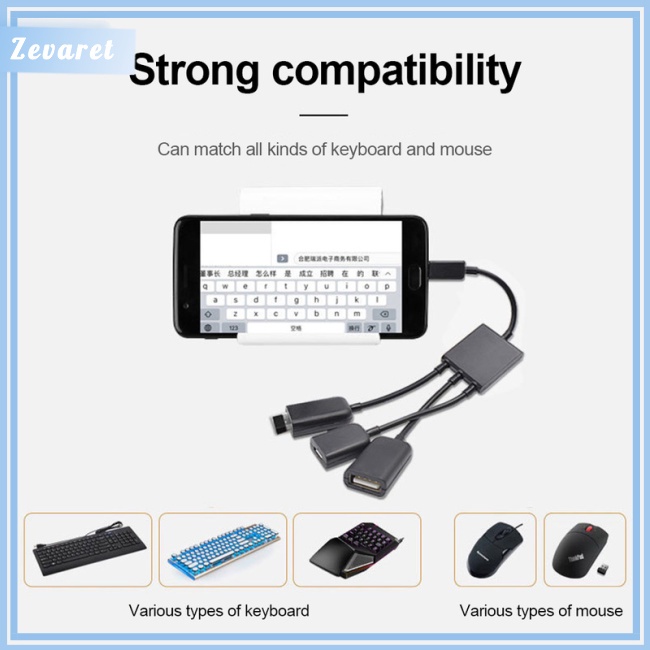 Cáp Chuyển Đổi Zevaret 3 Trong 1 Type-C Sang Micro OTG USB Cho Điện Thoại Máy Tính Bảng Android