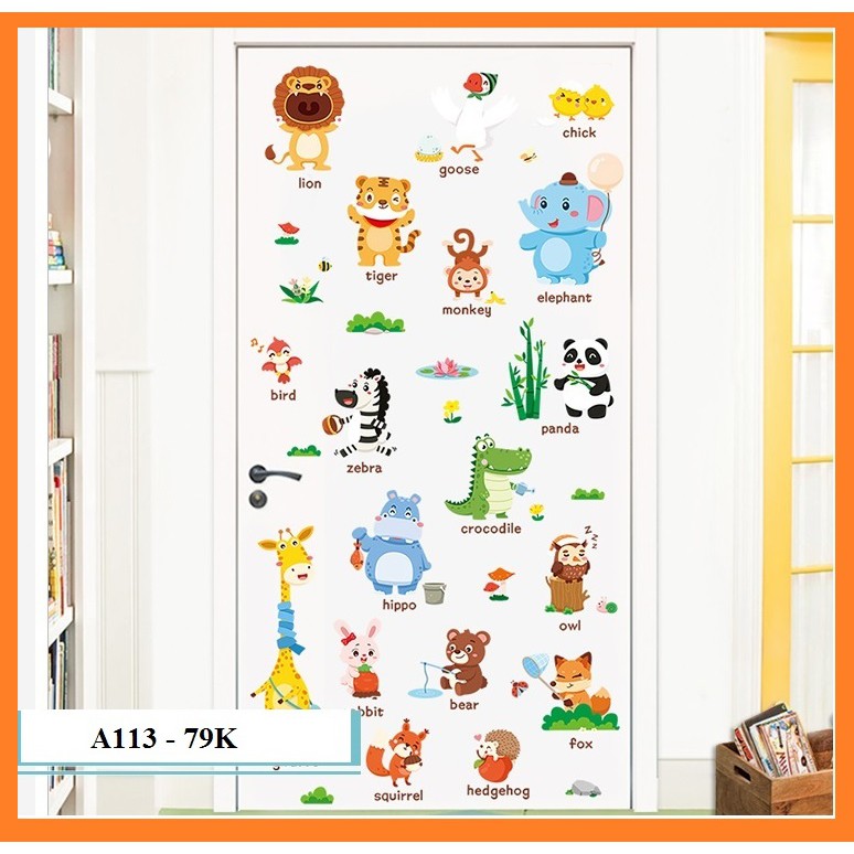 Decal dán tường Thú tiếng anh A113 - Decal dán tường Hàn Quốc