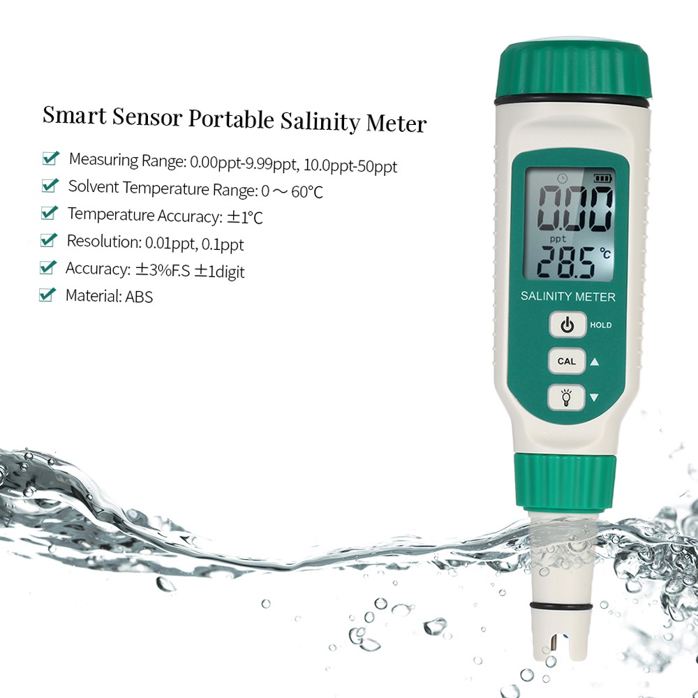 SMART SENSOR Portable Salinity Meter Handheld ATC Salinometer Halometer Salt Gauge Salty Brine Meter Seawater Salinity Refractometer Food Salinity Tester Meter
