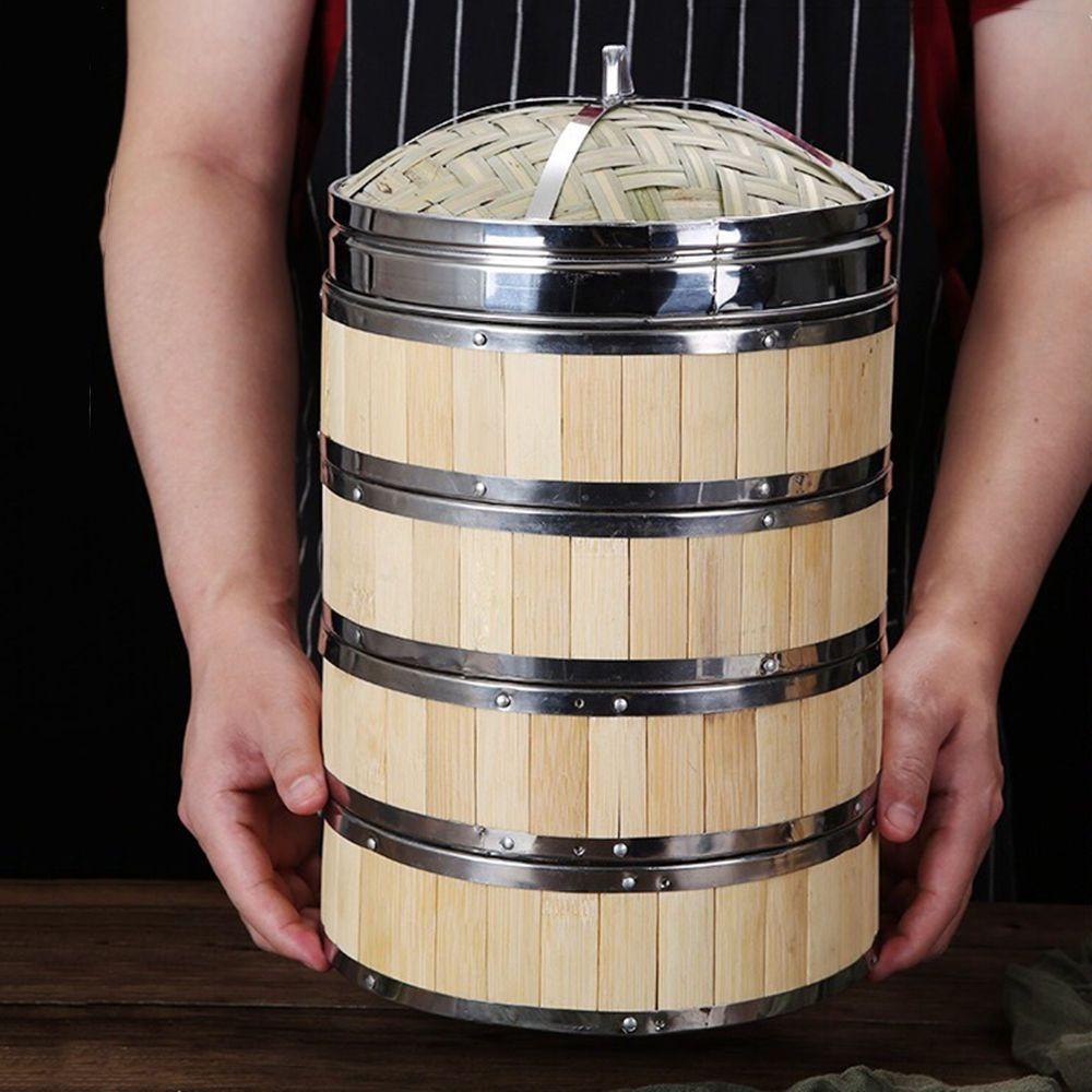 Xửng Hấp Dim Sum Bằng Tre Có Tay Cầm Bằng Inox Tiện Dụng