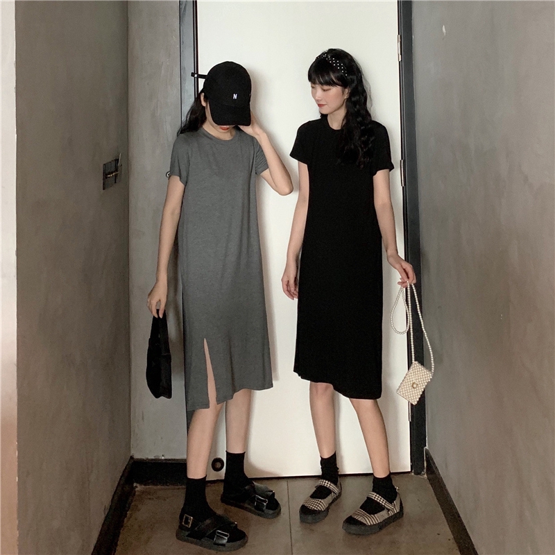 SUXI Đầm Nữ Ngắn Tay Kiểu Hàn Quốc