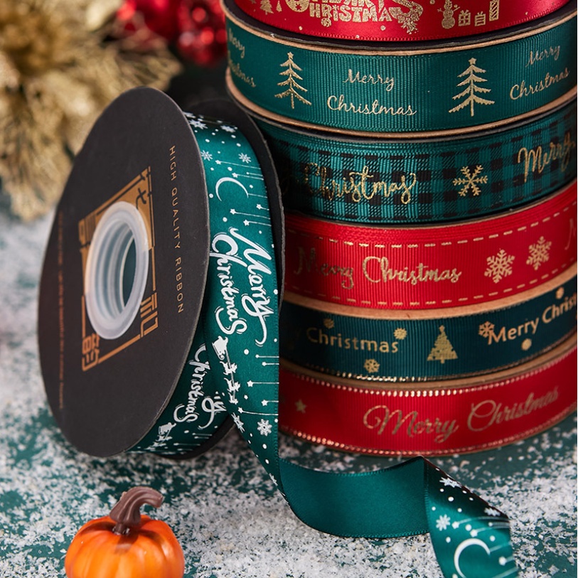 Cuộn 10M Dây Ruy Băng Polyester 25mm Trang Trí Giáng Sinh