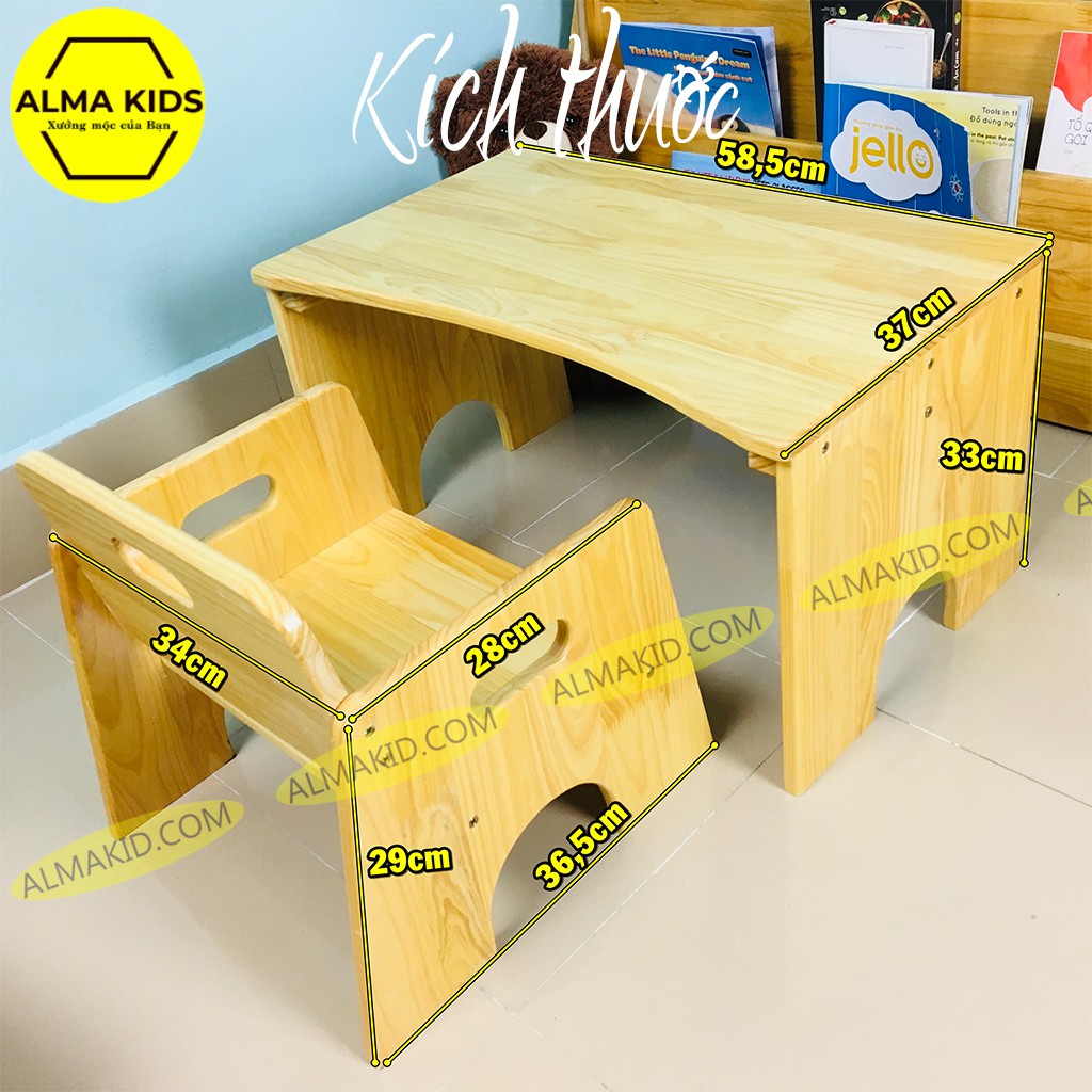 Bàn Ghế Gỗ Baby Có Tựa Cho Bé Dễ Thương Alma Kids AMK2110 - Ghế Ăn Dặm Cho Bé.