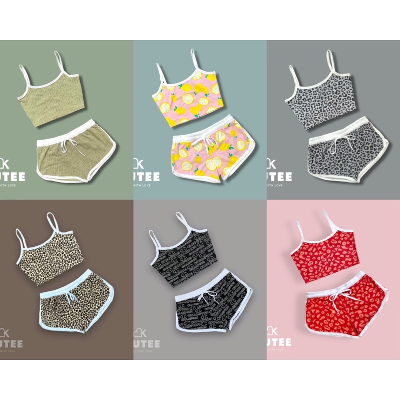 Nguyên bộ áo croptop và quần ngắn hoạ tiết LOVEKIUTEE