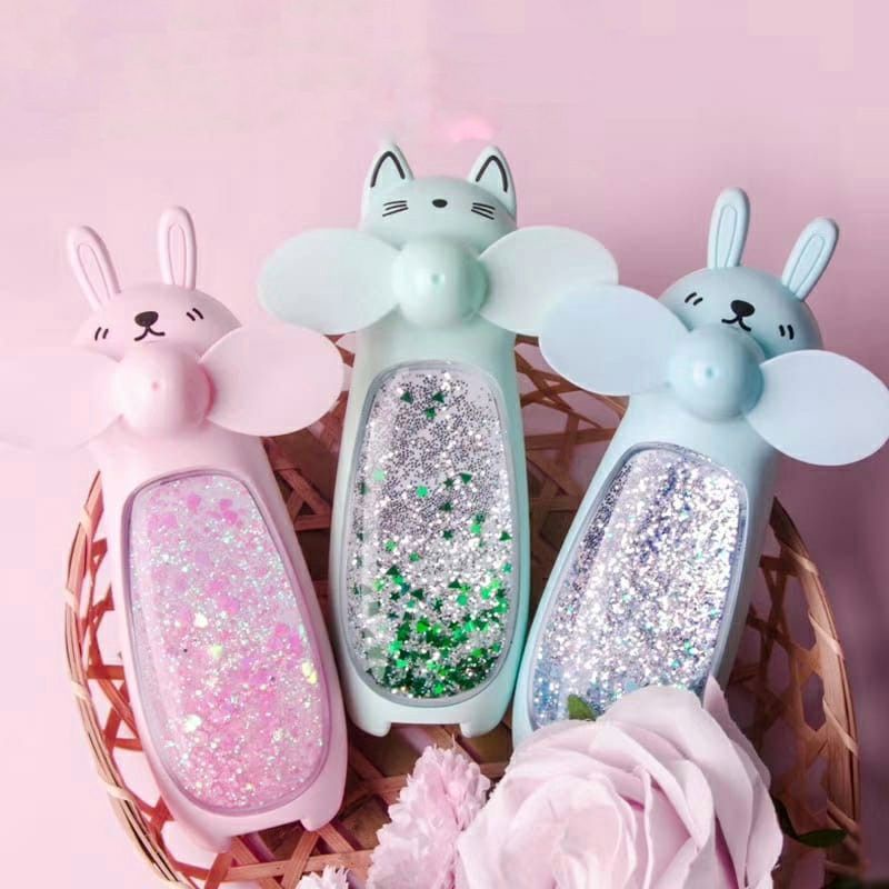 Quạt Mini Tai Gấu Cầm Tay Có Đèn Led đáng yêu