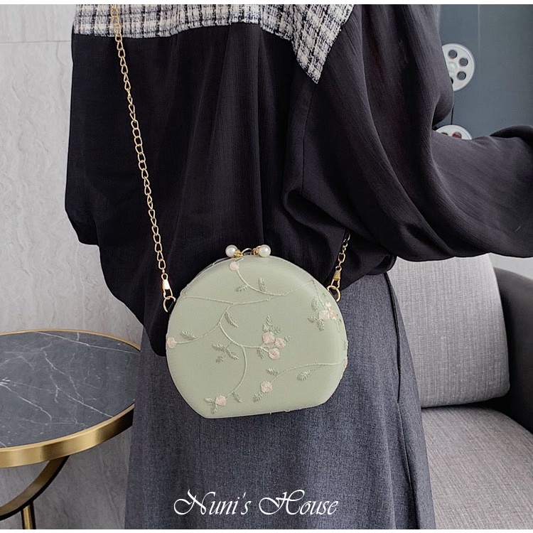 TÚI HỘP ĐEO CHÉO HỌA TIẾT CÀNH HOA SIÊU XINH, MÀU SẮC TRANG NHÃ, PHÙ HỢP MANG ĐI LỄ, CHÚC TẾT