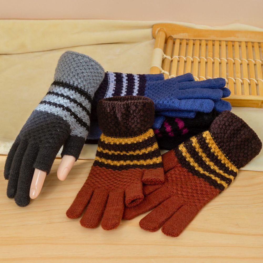 Găng Tay Dệt Kim Họa Tiết Kẻ Sọc Màu Sắc Trơn Thoải Mái Thời Trang Mùa Đông Cho Nam Và Nữ