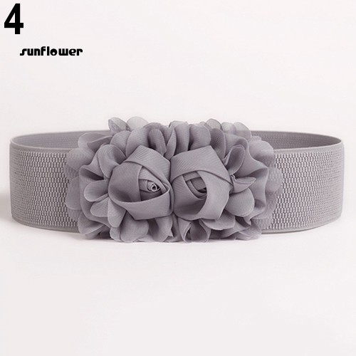 Thắt Lưng Nữ Bản Rộng Co Giãn Màu Trơn Phối Hoa Thời Trang