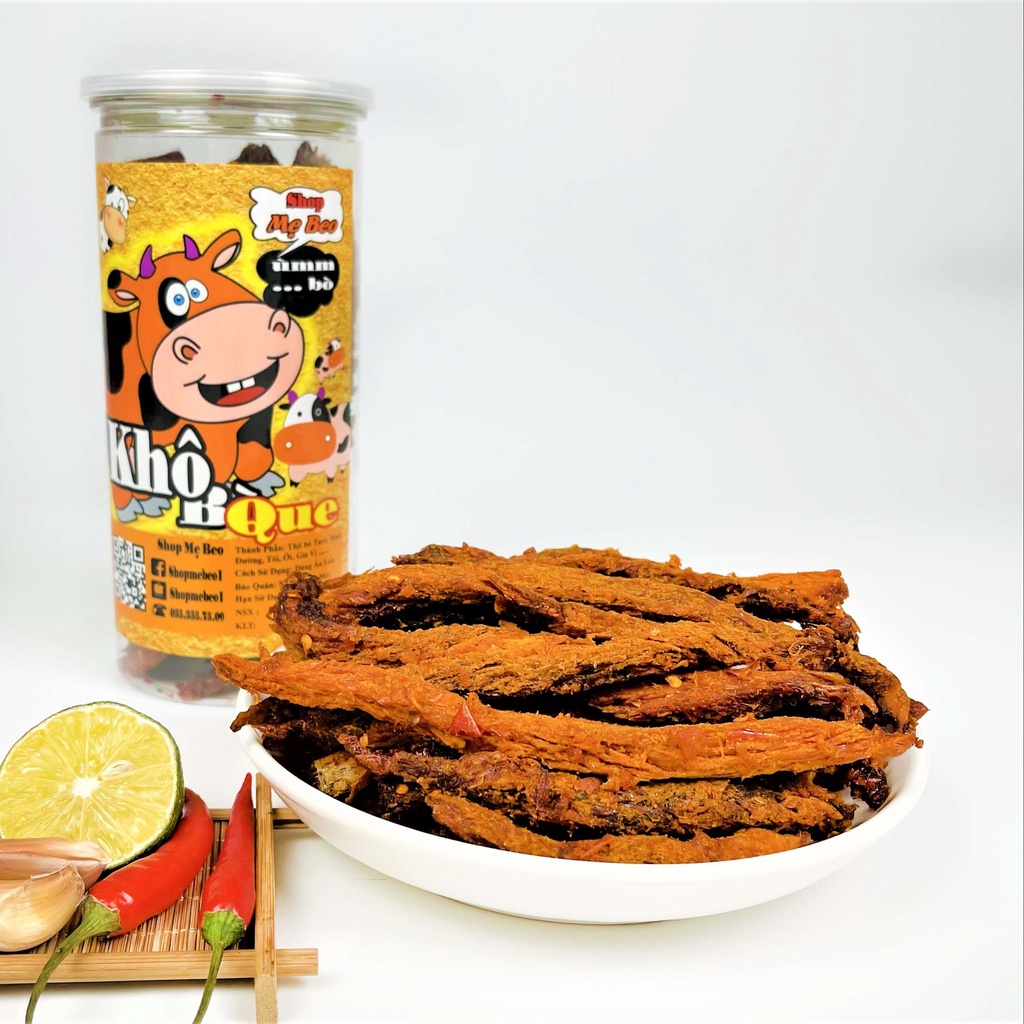 Khô Bò Que Cay Cay Hộp 300Gr Ăn Vặt Shop Mẹ Beo (Thịt Bò Thật)