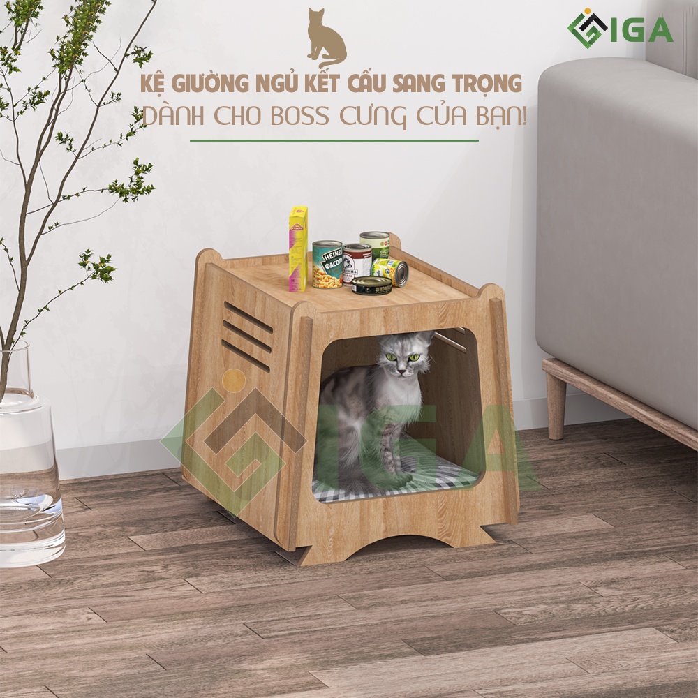 Nhà chuồng gỗ tivi cho mèo chó size lớn nhiều mẫu cửa dễ dàng làm sạch decor phòng IGA