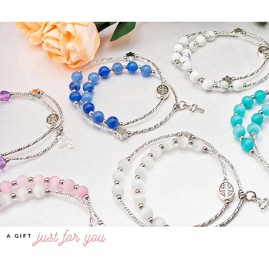 Vòng mân côi xoắn tay Loveable One Decade Handmade Design đính charm Thánh Giá mạ vàng, phụ kiện quà tặng Công Giáo
