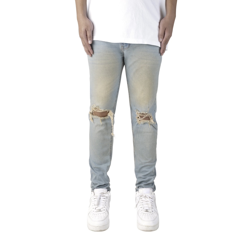 Quần jean nam streetwear cao cấp FNOS Z24 màu xanh wash form slimfit có zip jean co giãn