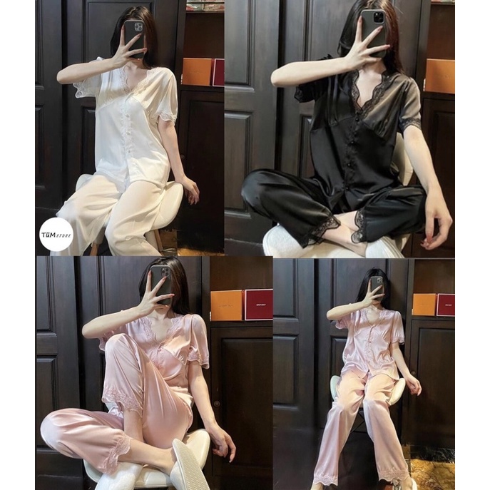Bộ ngủ lụa viền full ren