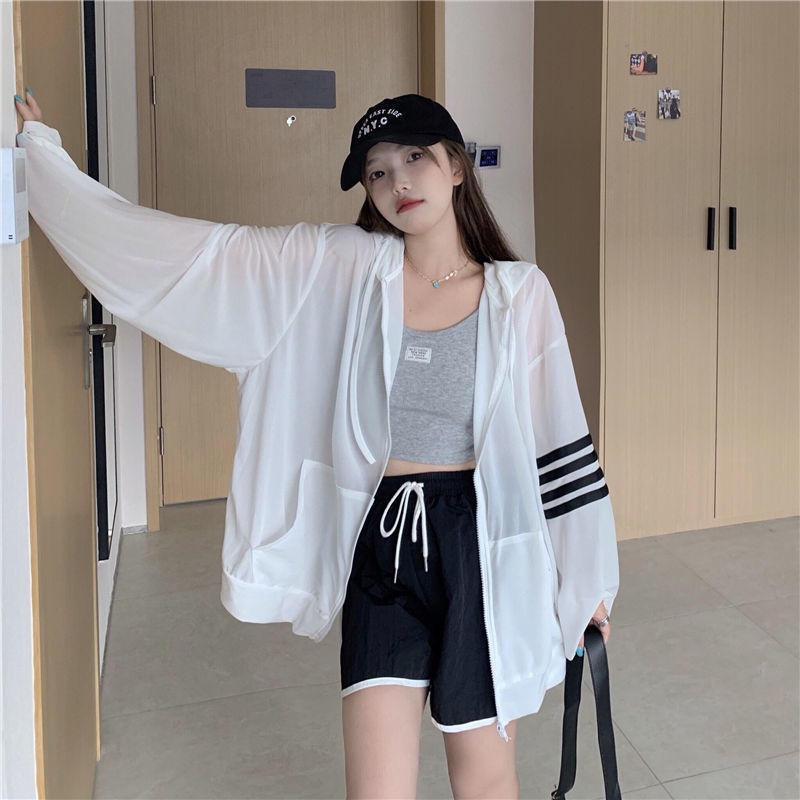 Áo Khoác Cardigan Mỏng Có Nón Tay Dài Dáng Rộng Thời Trang Mùa Hè