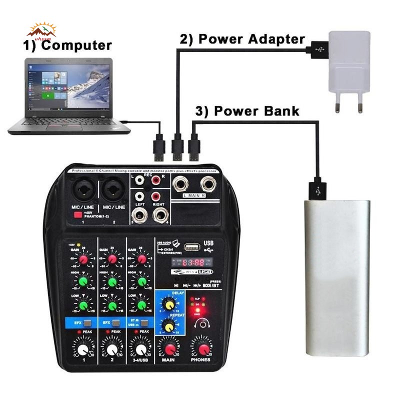 XQ Mini USB Audio Mixer Amplifier Amp Bluetooth Board 48V Phantom Power 4 Channels for DJ Karaoke @VN