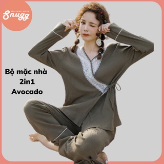Bộ mặc nhà bầu và cho con bú 2in1 dệt kim màu vỏ bơ- Avocado- Gunaimom Snugg Việt  SNU2011