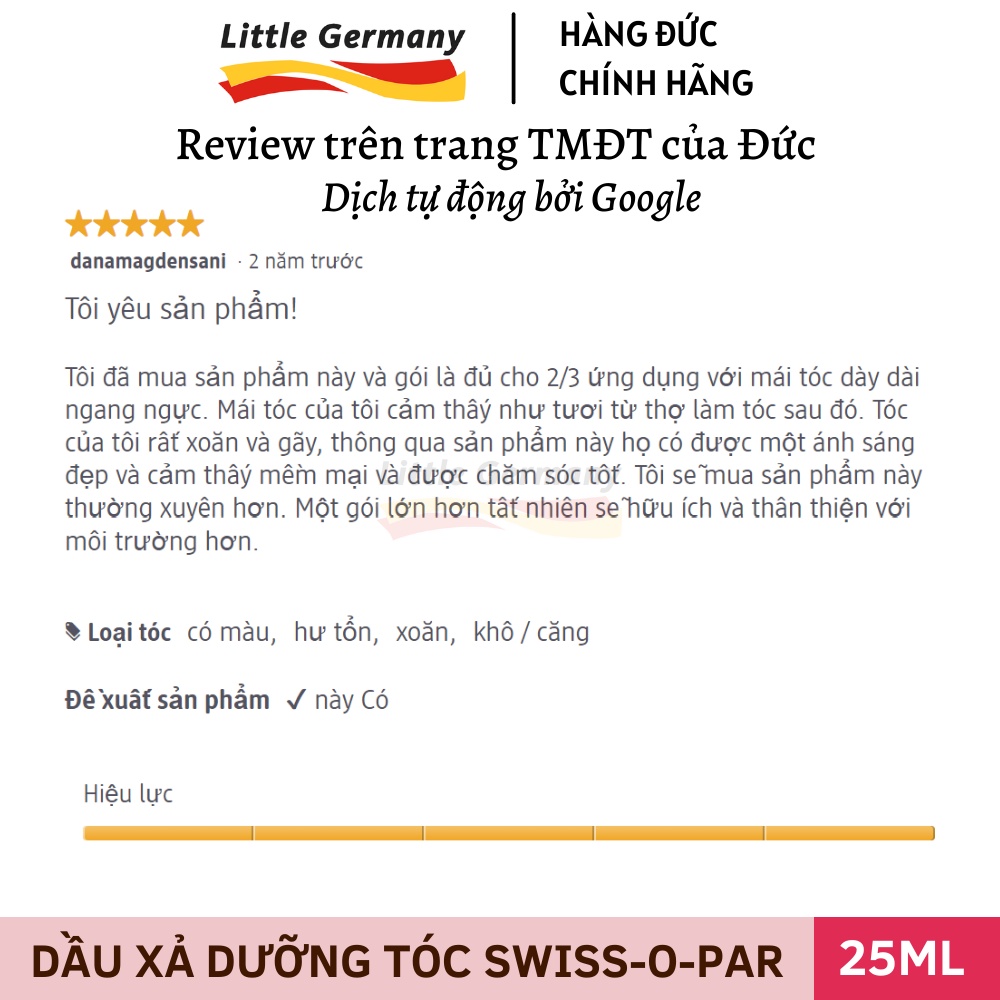 Dầu Xả Dưỡng Tóc SWISS-O-PAR Đức - Size Nhỏ Tiện Dụng - 25ML - Hàng Nội Địa Đức