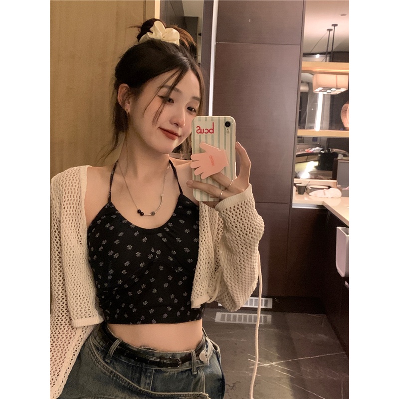 Porozi  Áo cardigan Ngắn Dệt Kim Mỏng Họa Tiết Hoa Thời Trang Hàn Quốc Cho Nữ