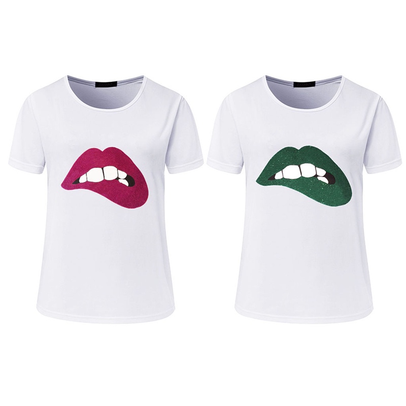 Áo Thun Tay Ngắn Cổ Tròn Dáng Rộng In Hình Đôi Môi Thời Trang Mùa Hè Cho Nữ