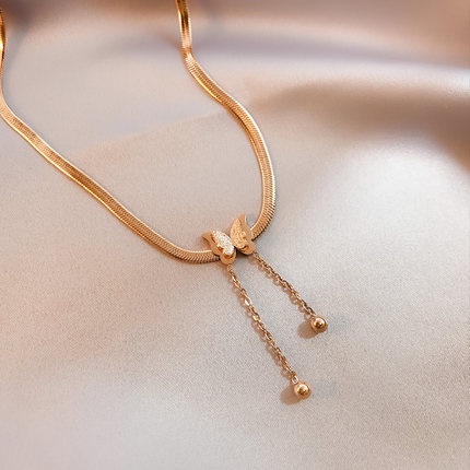 Mới Vòng cổ Mạ Vàng Hồng 18k Mặt Hình Bướm Dễ Thương Cho Nữ