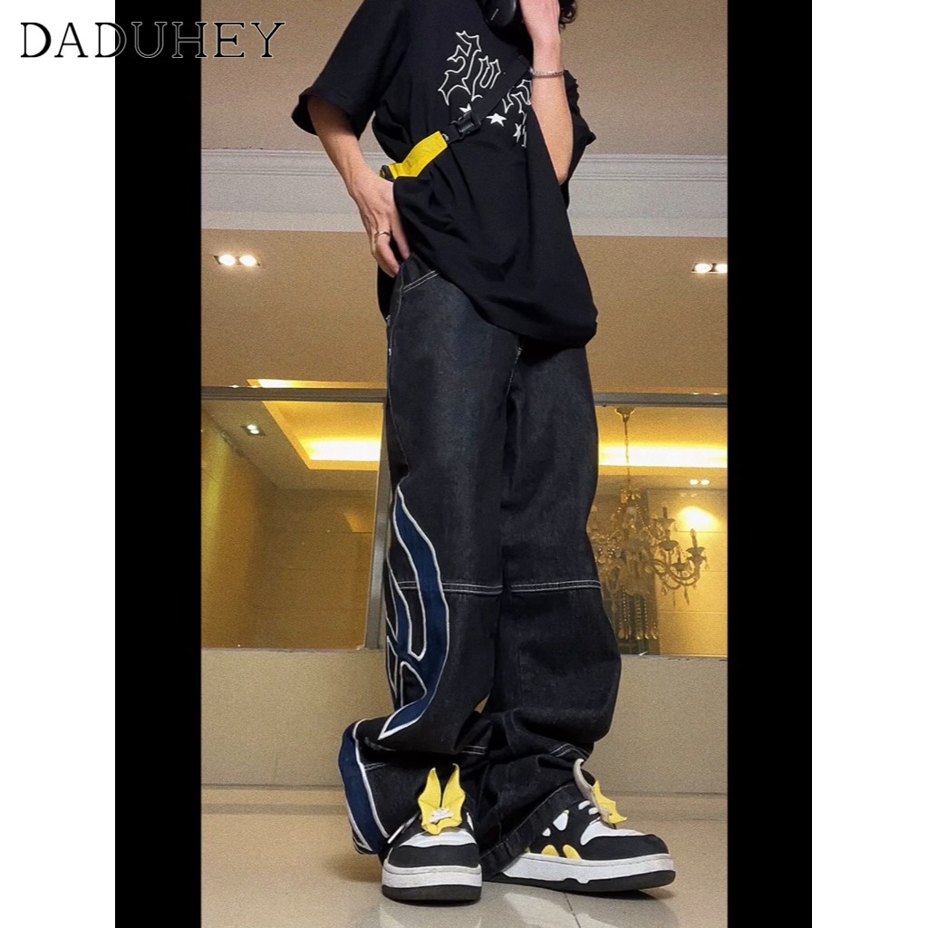 Quần jean dài ống rộng phong cách Hồng Kông thời trang thường ngày cho nam
