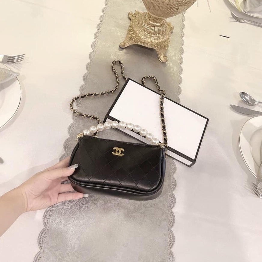 Túi Xách Nữ Đeo Chéo Dây Xích Quai Ngọc Thêu Chỉ Ô Trám Tiểu Thư Giá Rẻ M42