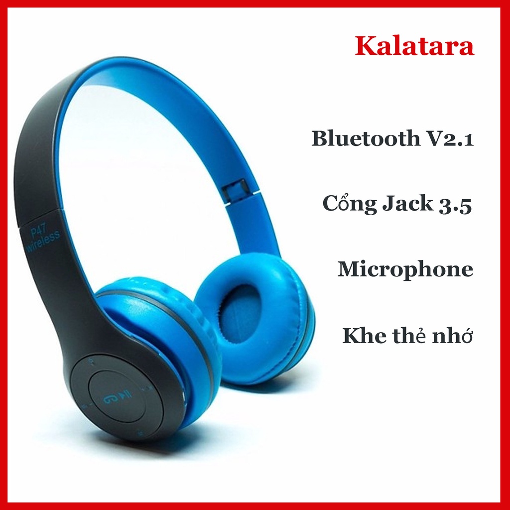 Tai nghe Bluetooth chụp tai P47 không dây chuẩn V2.1 có MIC, hỗ trợ khe cắm thẻ nhớ âm thanh trung thực