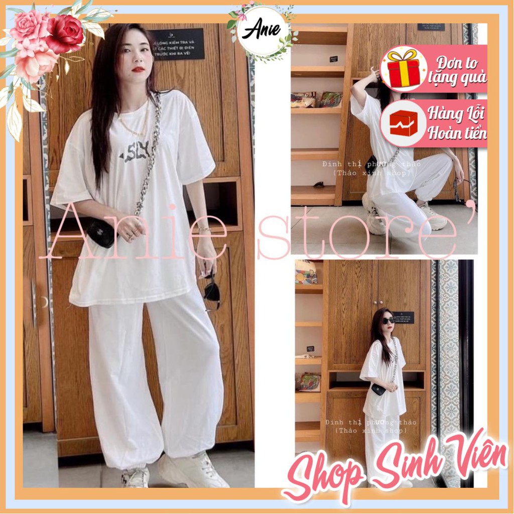 Bộ Quần Jogger Áo Phông SLY Trắng 🦋 Set Quần Nỉ Kèm Áo Phông In Chữ Tay Lỡ Dáng Rộng 🦋