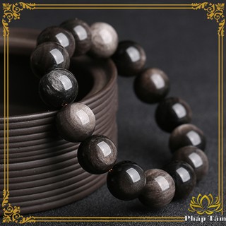 Vòng Tay Đá Núi Lửa Obsidian Cao Cấp Vân Xám Khói Tự Nhiên Hạng 5A - Tâm Phong Thủy